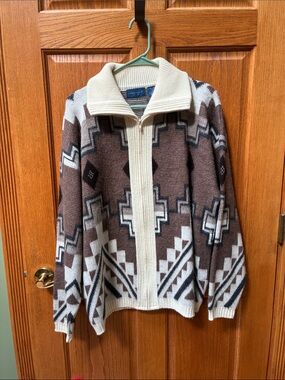 Men's Towncraft  Aztec Zip-Front Sweater Jacket